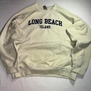 Long Beach Island Cream and Navy Crewneck, with Dye Stains- L
